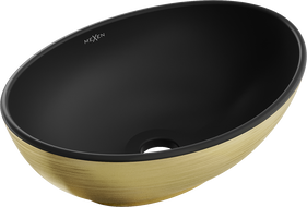 Mexen Elza countertop basin 40 x 33 cm, black matte/gold line pattern - 21014027