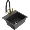 Mexen Milo granite kitchen sink single-bowl with Duo faucet, speckled black - 6505-76-671701-57-B