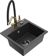 Mexen Milo 1-bowl granite sink with Duo kitchen faucet, black speckled - 6505-76-671701-57-B