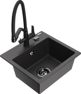 Mexen Milo 1-compartment granite sink with a kitchen mixer tap Duo, Spotted black - 6505-76-671701-70-B