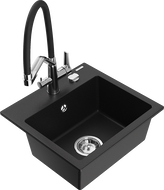 Mexen Milo 1-compartment granite sink with a kitchen mixer tap Duo, Black - 6505-77-671701-07