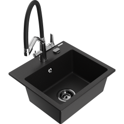 Mexen Milo 1-compartment granite sink with a kitchen mixer tap Duo, Black - 6505-77-671701-07-B