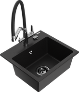 Mexen Milo 1-compartment granite sink with a kitchen mixer tap Duo, Black - 6505-77-671701-07-B