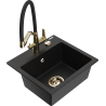 Mexen Milo granite kitchen sink with 1 bowl and Duo kitchen faucet, black - 6505-77-671701-57-G