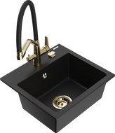 Mexen Milo granite kitchen sink with 1 bowl and Duo kitchen faucet, black - 6505-77-671701-57-G