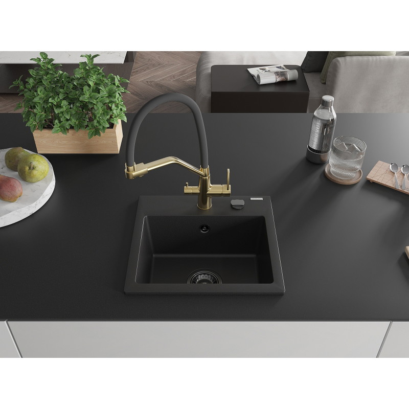 Mexen Milo 1-bowl granite sink with kitchen tap Duo, black - 6505-77-671701-57-B