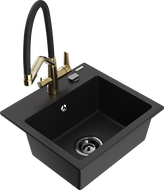 Mexen Milo granite kitchen sink 1-bowl with Duo kitchen faucet, black - 6505-77-671701-57-B