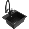 Mexen Milo granite kitchen sink 1-bowl with Duo kitchen faucet, black - 6505-77-671701-70-B