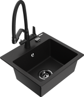 Mexen Milo single-bowl granite kitchen sink with Duo faucet, black - 6505-77-671701-70-B