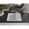 Mexen Enzo 1-bowl granite sink with drainer and Duo kitchen faucet, white - 6506-20-671701-57-G