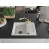 Mexen Enzo granite kitchen sink 1-bowl with drainer and Duo faucet, white - 6506-20-671701-57-B