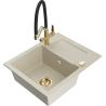 Mexen Enzo granite kitchen sink 1-bowl with drainer and Duo kitchen faucet, beige - 6506-69-671701-57-G