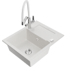 Mexen Enzo granite kitchen sink 1-bowl with drainboard and Duo kitchen faucet, white - 6506-20-671701-02