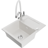 Mexen Enzo granite kitchen sink 1-bowl with drainer and Duo kitchen faucet, white - 6506-20-671701-02