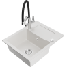 Mexen Enzo 1-bowl granite sink with drainer and Duo kitchen tap, white - 6506-20-671701-07