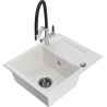Mexen Enzo 1-bowl granite kitchen sink with drainer and Duo kitchen tap, white - 6506-20-671701-07-B