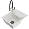 Mexen Enzo 1-compartment granite sink with a drip tray and kitchen mixer tap Duo, white - 6506-20-671701-07-B