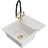 Mexen Enzo 1-bowl granite sink with drainer and Duo kitchen faucet, white - 6506-20-671701-57-G