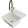 Mexen Enzo granite sink 1-bowl with drainer and Duo kitchen faucet, white - 6506-20-671701-57-G