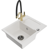 Mexen Enzo granite kitchen sink 1-bowl with drainer and Duo faucet, white - 6506-20-671701-57-B
