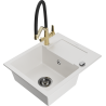 Mexen Enzo granite kitchen sink 1-bowl with drainer and Duo kitchen faucet, white - 6506-20-671701-57-B