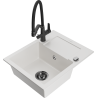 Mexen Enzo 1-bowl granite sink with drainer and Duo kitchen faucet, white - 6506-20-671701-70-B