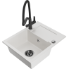 Mexen Enzo granite sink 1-bowl with drainer and Duo kitchen faucet, white - 6506-20-671701-70-B