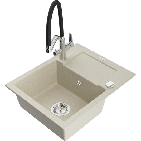 Mexen Enzo 1-bowl granite sink with drainer and Duo kitchen tap, beige - 6506-69-671701-07
