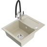 Mexen Enzo 1-compartment granite sink with a drip tray and kitchen mixer tap Duo, Beige - 6506-69-671701-07