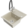 Mexen Enzo 1-compartment granite sink with drainer and Duo kitchen faucet, beige - 6506-69-671701-07
