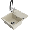 Mexen Enzo 1-Basin Granite Sink with Drainer and Duo Kitchen Faucet, Beige - 6506-69-671701-07-B