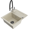 Mexen Enzo granite kitchen sink 1-bowl with drainer and Duo kitchen faucet, beige - 6506-69-671701-07-B