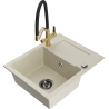 Mexen Enzo 1-bowl granite sink with drainer and Duo kitchen faucet, beige - 6506-69-671701-57-B