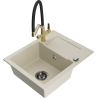 Mexen Enzo granite kitchen sink 1-bowl with drainer and Duo kitchen faucet, beige - 6506-69-671701-57-B