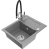 Mexen Enzo granite kitchen sink 1-bowl with drainer and kitchen faucet Duo, gray - 6506-71-671701-07