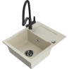 Mexen Enzo 1-Bowl Granite Sink with Drainer and Kitchen Faucet Duo, Beige - 6506-69-671701-70-B
