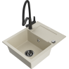 Mexen Enzo granite kitchen sink 1-bowl with drainer and Duo kitchen faucet, beige - 6506-69-671701-70-B