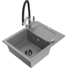 Mexen Enzo 1-Bowl Granite Sink with Drainer and Kitchen Faucet Duo, Gray - 6506-71-671701-07-B