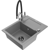 Mexen Enzo granite single-bowl sink with drainer and Duo kitchen faucet, gray - 6506-71-671701-07-B