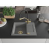 Mexen Enzo granite 1-bowl kitchen sink with drainer and Duo kitchen faucet, gray - 6506-71-671701-57-G