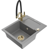 Mexen Enzo granite 1-bowl kitchen sink with drainer and Duo kitchen faucet, gray - 6506-71-671701-57-G