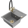 Mexen Enzo granite single-bowl kitchen sink with drainboard and Duo kitchen faucet, gray - 6506-71-671701-57-G