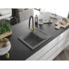Mexen Enzo 1-bowl granite sink with drainer and Duo kitchen tap, grey - 6506-71-671701-57-B
