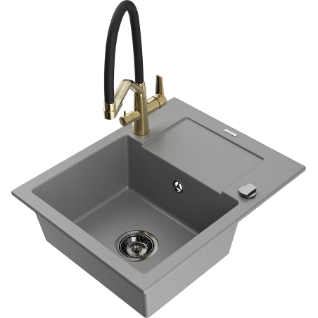 Mexen Enzo 1-bowl granite sink with drainer and kitchen faucet Duo, gray - 6506-71-671701-57-B