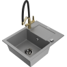Mexen Enzo 1-Chamber Granite Sink with Drainer and Kitchen Faucet Duo, Gray - 6506-71-671701-57-B