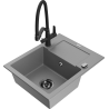 Mexen Enzo granite kitchen sink with 1 bowl, drainer and Duo kitchen faucet, gray - 6506-71-671701-70-B