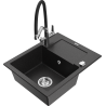 Mexen Enzo granite kitchen sink 1-bowl with drainer and Duo kitchen faucet, black/silver metallic - 6506-73-671701-07