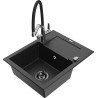 Mexen Enzo granite sink 1-bowl with drainer and kitchen faucet Duo, black/silver metallic - 6506-73-671701-07-B