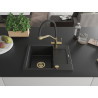 Mexen Enzo 1-bowl granite sink with drainer and Duo kitchen faucet, black/silver metallic - 6506-73-671701-57-G