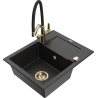 Mexen Enzo 1-bowl granite sink with drainer and Duo kitchen faucet, black/silver metallic - 6506-73-671701-57-G